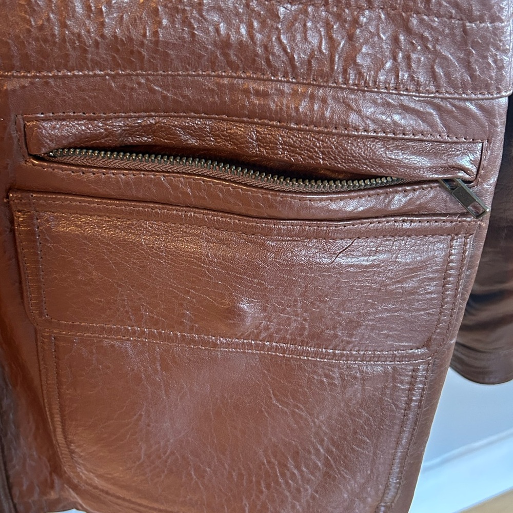 Context Brown Genuine Leather Collared Jacket Siz… - image 5